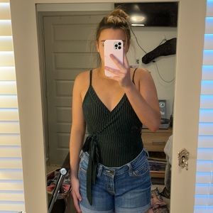 Forever 21 Striped Dark Green Body Suit